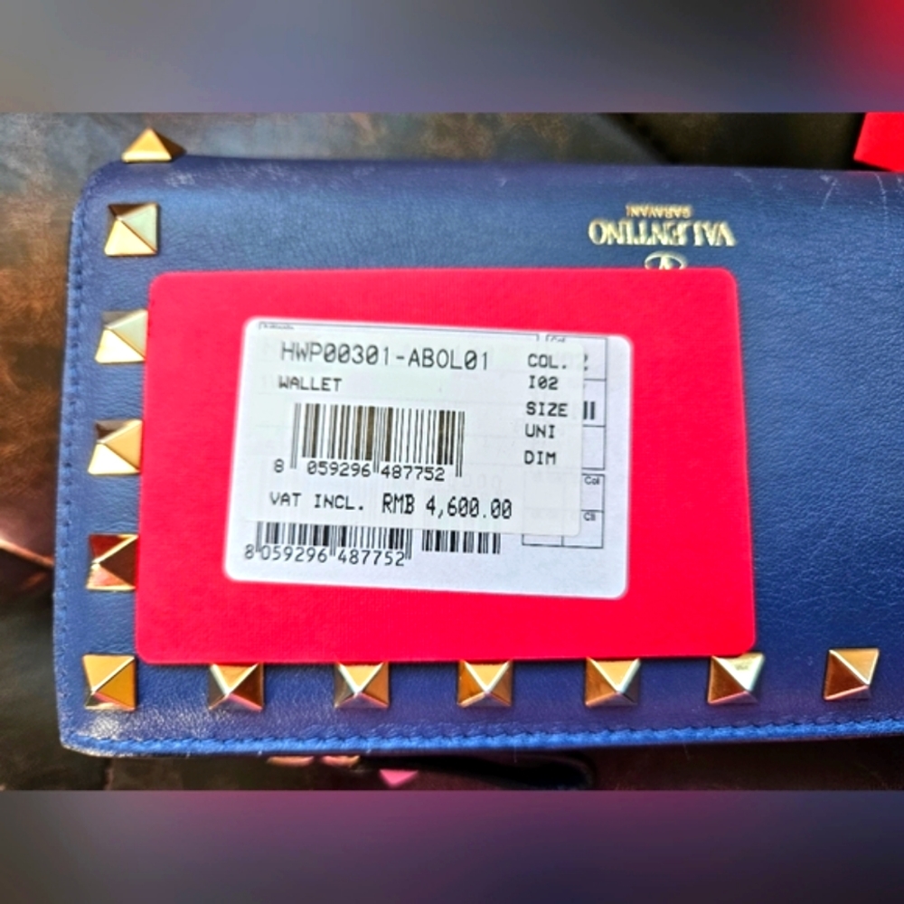 Valentino Rockstuds Mid Long CALFSKIN Leather Wallet Royal Blue Zip-Around - Picture 13 of 16